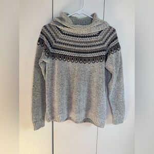 Columbia Gray and Brown Cowl Neck Sweater with Geometric Design